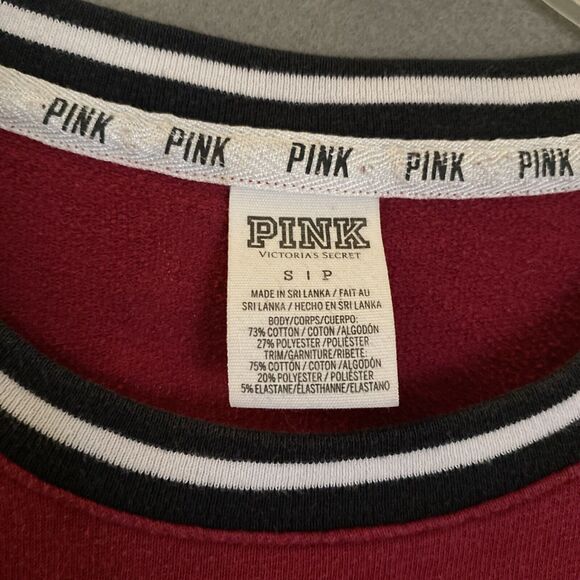Victoria’s Secret PINK‎ Sweatshirt Women’s Small Burgundy White Spellout - Picture 5 of 11